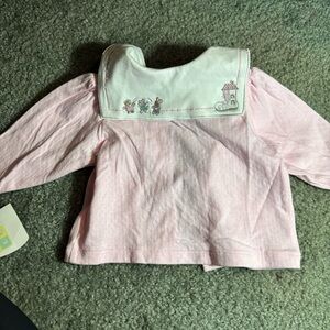 Pink Long Sleeve Baby Top with Embroidered Collar